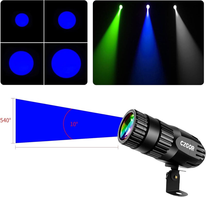 Czgor Led Pinspot Light, Disco Ball Spotlight 15W RGBW 4 in 1 Mirror Ball Lights with Remote Control Super Bright LED Pin Spot Light for Parties DJ Club Bar Wedding, Medium, 2 Pack - Image 3